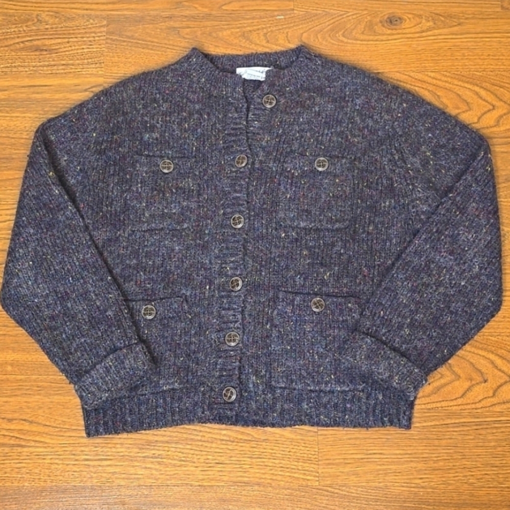 Herman Geist Flecked Wool Blend Button Front Cardigan Jacket L